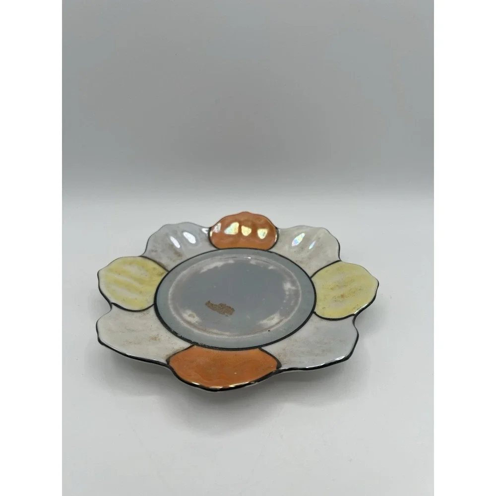 Gold Castle Lotus Rice Bowl Plate‎ Vintage Carnival Orange And Yellow